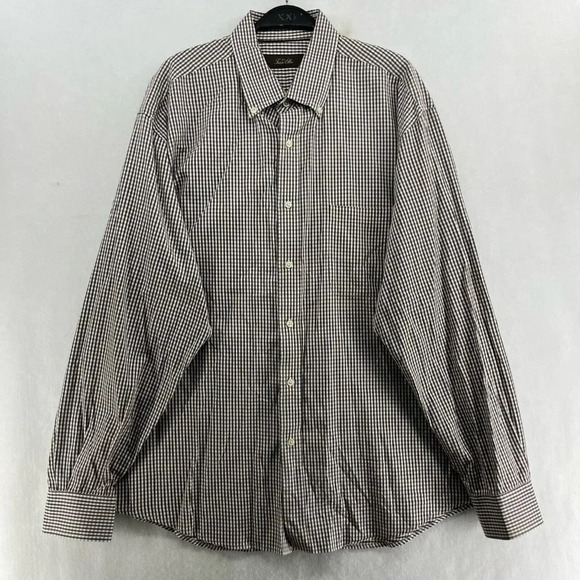 Tasso Elba Button-Down Shirt Men's Sz XL Brown Gingham Collared Chest Pocket - Picture 1 of 9